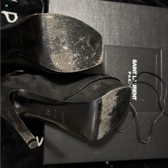 Saint Laurent Black KID Scamosciato Lace-Up Platform Heels - Picture 10 of 12